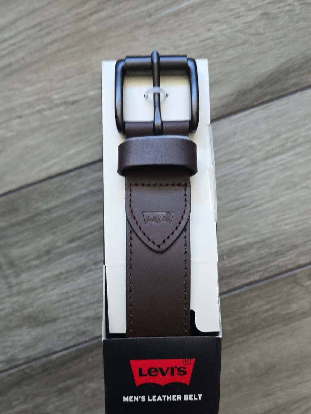 Levi's Men's Dark Brown Leather Belt with Matte Black Buckle (LARGE: 38-40)